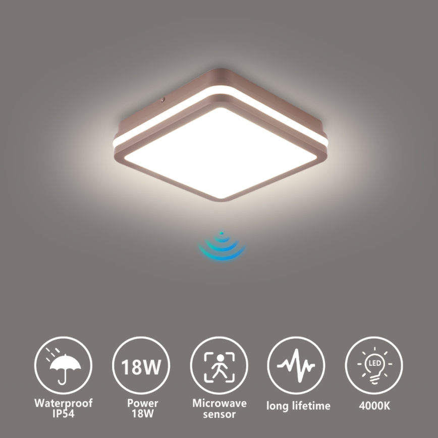 Brilagi - LED lauko lubinis šviestuvas su jutikliu BENE LED/18W/230V 21,5x21,5 cm rudas IP54