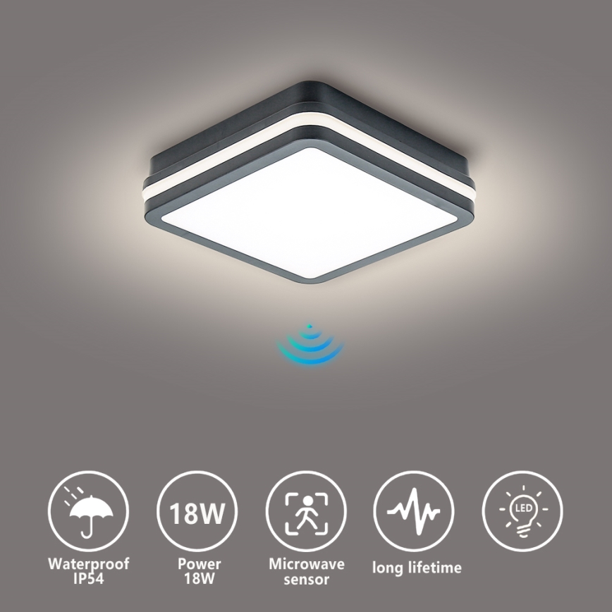 Brilagi - LED lauko šviestuvas su jutikliu BENE LED/18W/230V 22x22 cm antracitas IP54