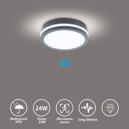 Brilagi - LED lauko šviestuvas su jutikliu BENE LED/18W/230V diametras 22 cm antracitas IP54