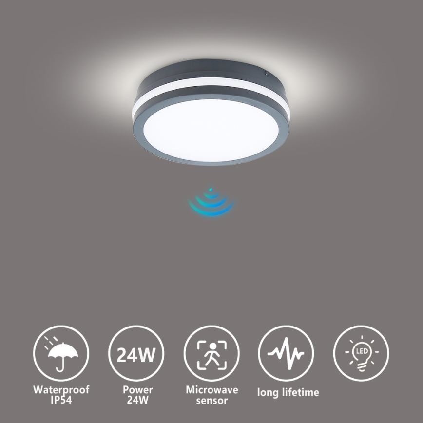 Brilagi - LED lauko šviestuvas su jutikliu BENE LED/18W/230V diametras 22 cm antracitas IP54