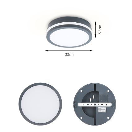 Brilagi - LED lauko šviestuvas su jutikliu BENE LED/18W/230V diametras 22 cm antracitas IP54
