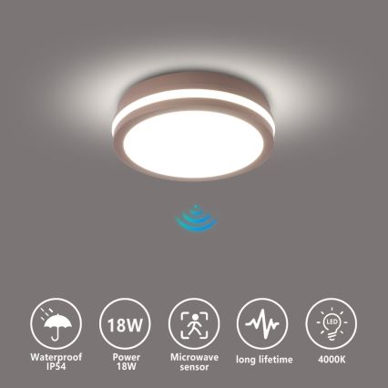 Brilagi - LED lauko lubinis šviestuvas su judesio jutikliu BENE LED/18W/230V skersmuo 21,5 cm ruda IP54