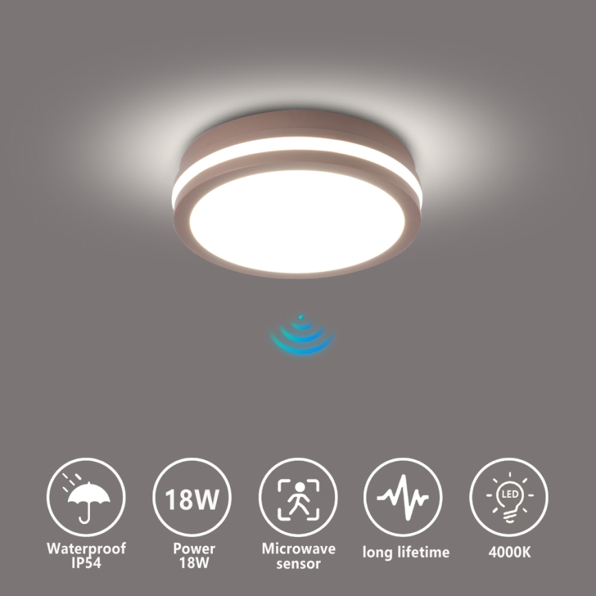 Brilagi - LED lauko lubinis šviestuvas su judesio jutikliu BENE LED/18W/230V skersmuo 21,5 cm ruda IP54