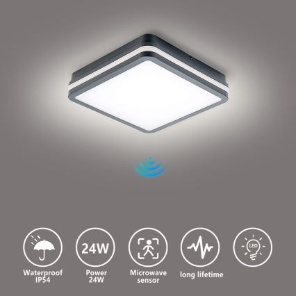 Brilagi - LED lauko šviestuvas su jutikliu BENE LED/24W/230V 26x26 cm antracitas IP54