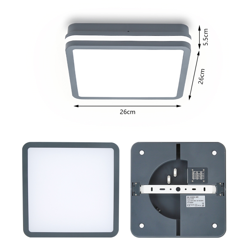 Brilagi - LED lauko šviestuvas su jutikliu BENE LED/24W/230V 26x26 cm antracitas IP54