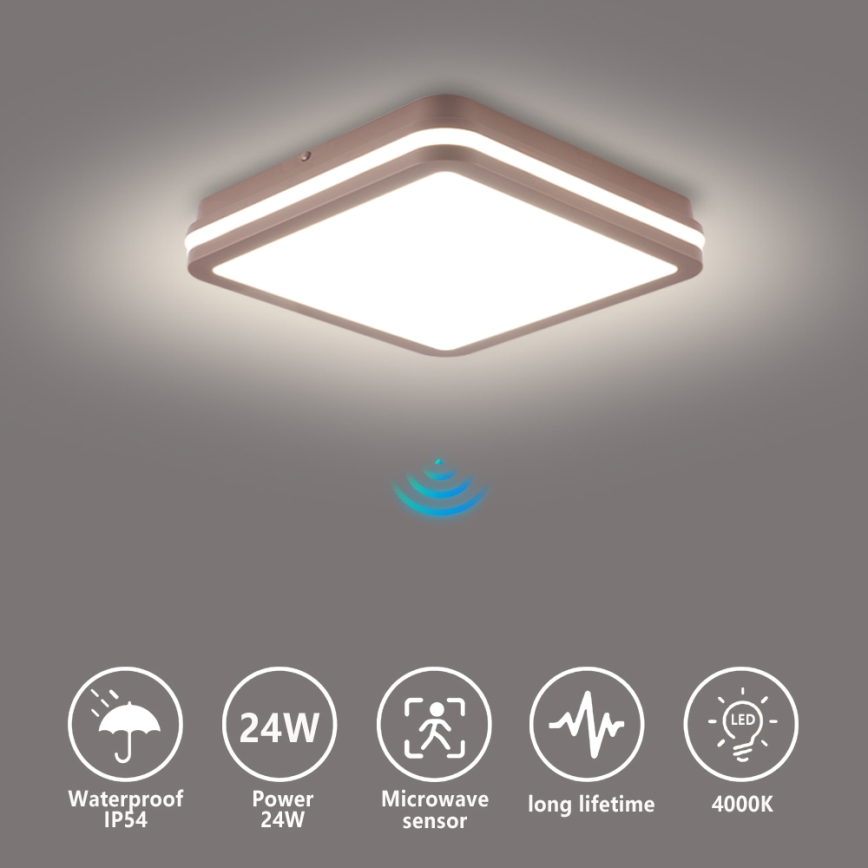 Brilagi - LED lauko lubinis šviestuvas su judesio jutikliu BENE LED/24W/230V 26x26 cm rudas IP54
