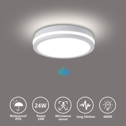Brilagi - LED lauko lubinis šviestuvas su jutikliu BENE LED/24W/230V, skersmuo 26 cm, baltas, IP54
