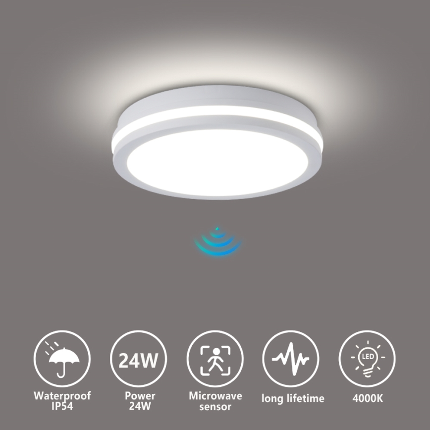 Brilagi - LED lauko lubinis šviestuvas su jutikliu BENE LED/24W/230V, skersmuo 26 cm, baltas, IP54