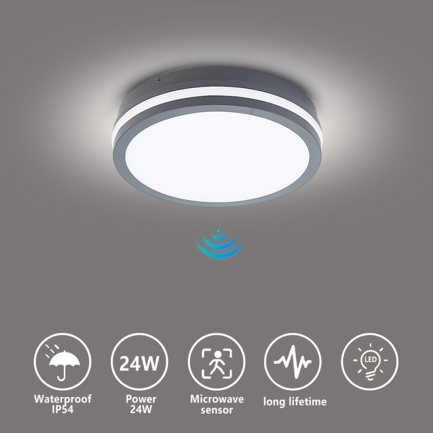 Brilagi - Lauko LED šviestuvas su jutikliu BENE LED/24W/230V skersmuo 26 cm antracitas IP54