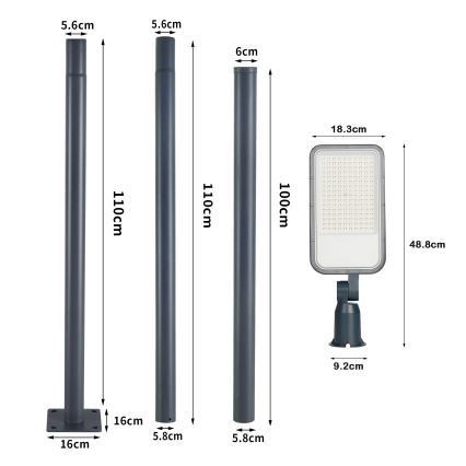 Brilagi - LED lauko gatvės žibintas su 3 m stulpu ir pasukamu sujungimu URBANLIGHT LED/100W/230V antracitas IP65