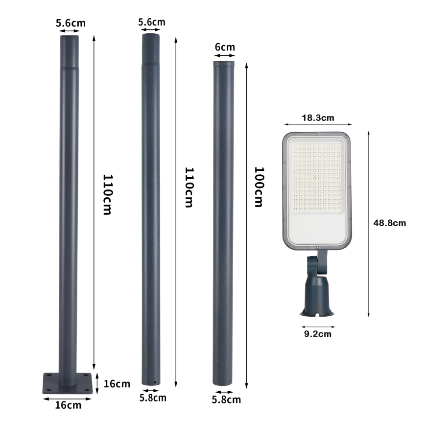 Brilagi - LED lauko gatvės žibintas su 3 m stulpu ir pasukamu sujungimu URBANLIGHT LED/100W/230V antracitas IP65