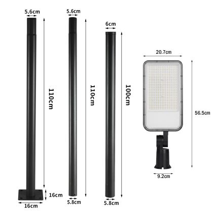 Brilagi - Lauko gatvės šviestuvas su 3 m stulpu ir sąnariu URBANLIGHT LED/200W/230V juodas IP65