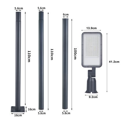 Brilagi - LED lauko gatvės šviestuvas su 3 m stulpu ir sujungiamu sąnariu URBANLIGHT LED/50W/230V antracitas IP65