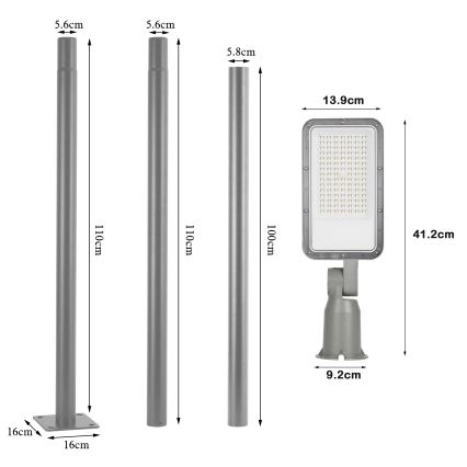 Brilagi - LED lauko gatvės šviestuvas su 3 m stulpu ir reguliuojamu sąnariu URBANLIGHT LED/50W/230V pilkas IP65