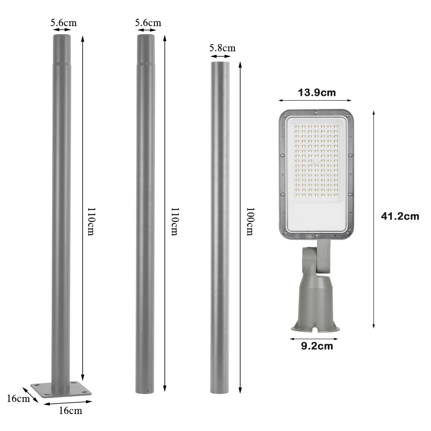 Brilagi - LED lauko gatvės šviestuvas su 3 m stulpu ir reguliuojamu sąnariu URBANLIGHT LED/50W/230V pilkas IP65