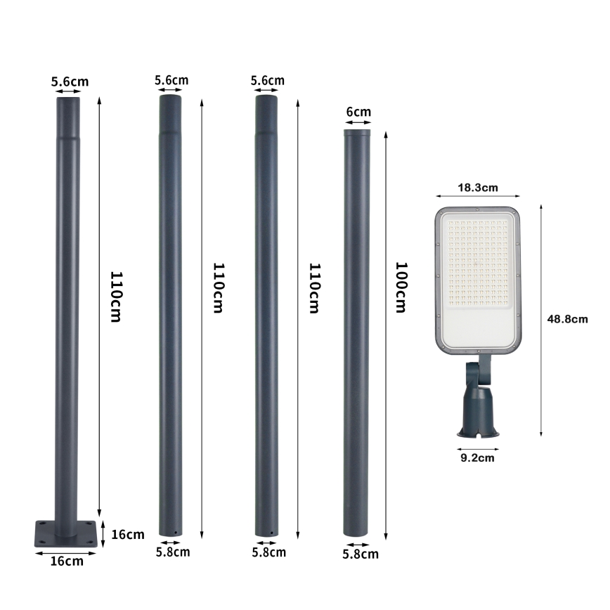 Brilagi - LED lauko gatvės šviestuvas su stulpu ir pasukama jungtimi 4 m URBANLIGHT LED/100W/230V antracitas IP65