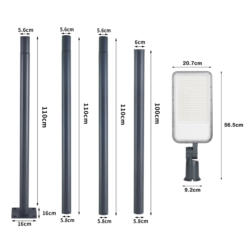 Brilagi - LED lauko gatvės šviestuvas su 4 m stulpu ir lankstu URBANLIGHT LED/200W/230V antracitas IP65