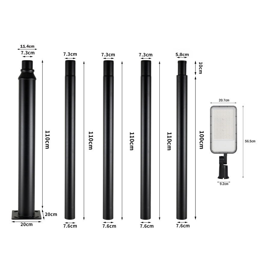 Brilagi - LED lauko gatvės šviestuvas su 5 m stulpu ir pasukamuoju jungtimi URBANLIGHT LED/200W/230V juodas IP65