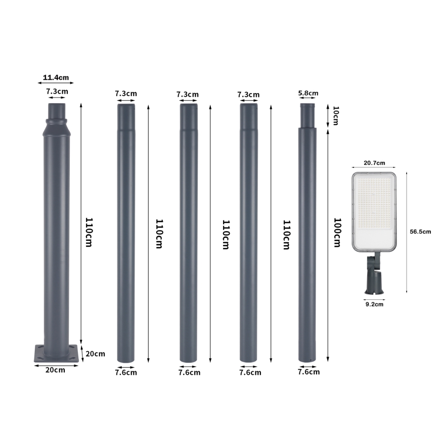 Brilagi - LED lauko gatvės šviestuvas su stulpu ir pasukamu sąnariu 5 m URBANLIGHT LED/200W/230V antracitas IP65