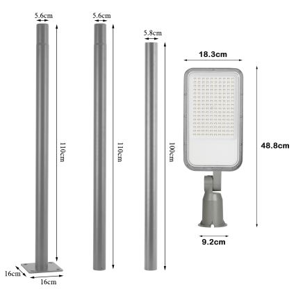 Brilagi - LED lauko gatvės šviestuvas su 3 m stulpu ir sukama jungtimi URBANLIGHT LED/100W/230V pilkas IP65