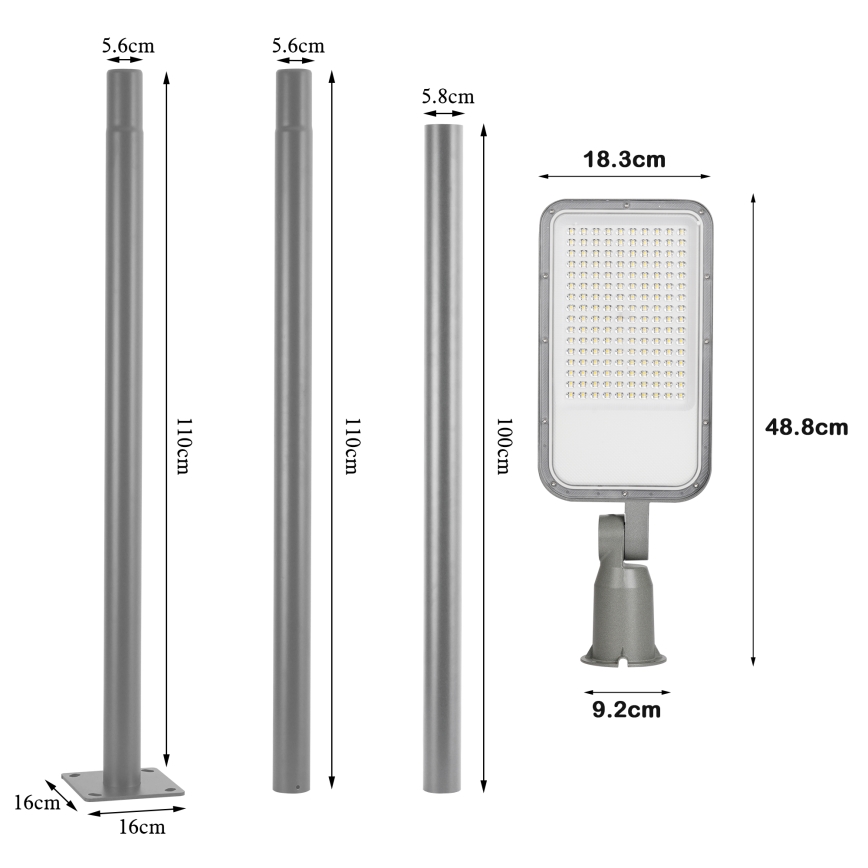 Brilagi - LED lauko gatvės šviestuvas su 3 m stulpu ir sukama jungtimi URBANLIGHT LED/100W/230V pilkas IP65
