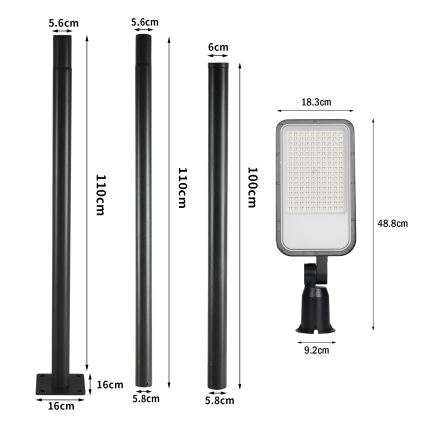 Brilagi - LED lauko gatvės šviestuvas su 3 m stulpu ir pasukamuoju sąnariu URBANLIGHT LED/100W/230V juodas IP65