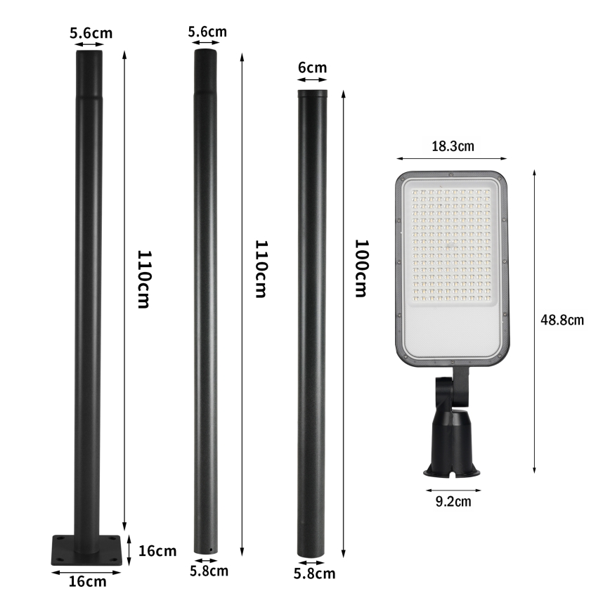 Brilagi - LED lauko gatvės šviestuvas su 3 m stulpu ir pasukamuoju sąnariu URBANLIGHT LED/100W/230V juodas IP65