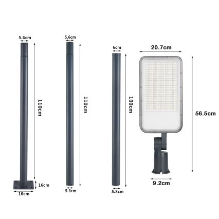 Brilagi - LED lauko gatvės žibintas su stulpu ir pasukama jungtimi 3 m URBANLIGHT LED/200W/230V antracitas IP65