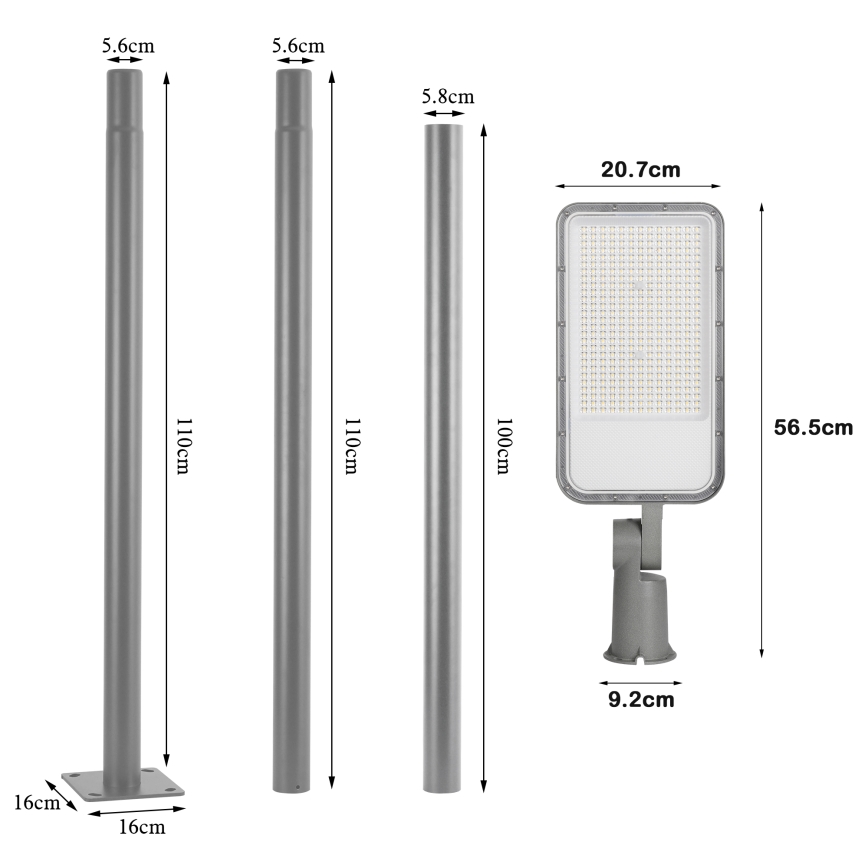 Brilagi - LED lauko gatvės šviestuvas su 3 m stulpu ir sukamąja jungtimi URBANLIGHT LED/200W/230V pilkas IP65