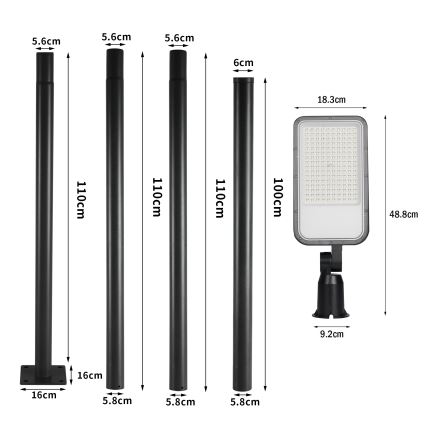 Brilagi - LED lauko gatvės šviestuvas su 4 m stulpu ir sujungimu URBANLIGHT LED/100W/230V juodas IP65