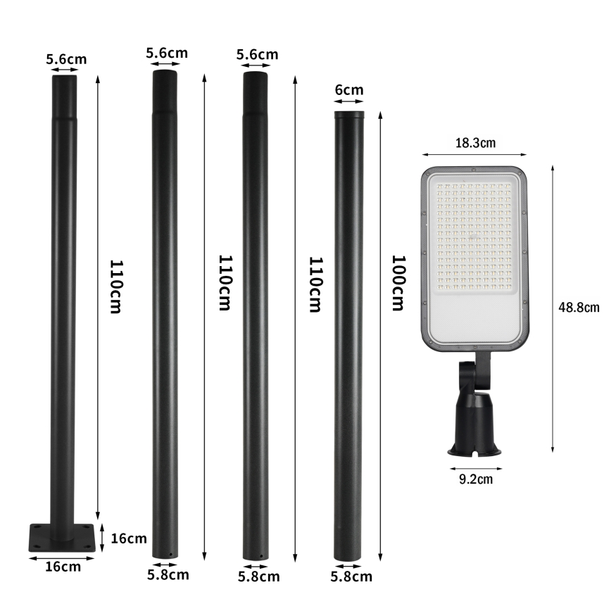 Brilagi - LED lauko gatvės šviestuvas su 4 m stulpu ir sujungimu URBANLIGHT LED/100W/230V juodas IP65