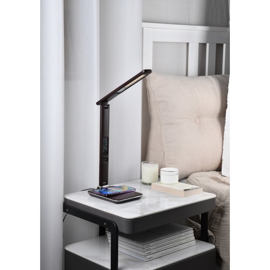 Brilagi - Dimeriuojama stalinė LED lempa su belaidžiu QI įkrovimu ir USB REGINA LED/8,5W/230V ruda