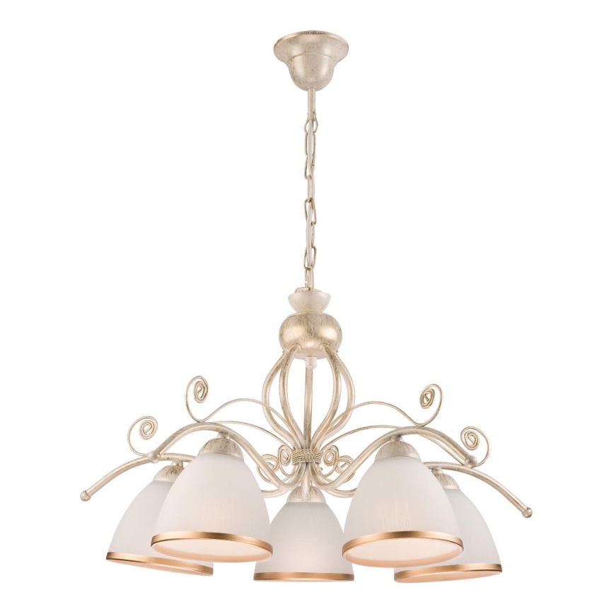 Brilagi - LED liustra ant grandinės ANTICO 5xE27/60W/230V 3000K balta patina