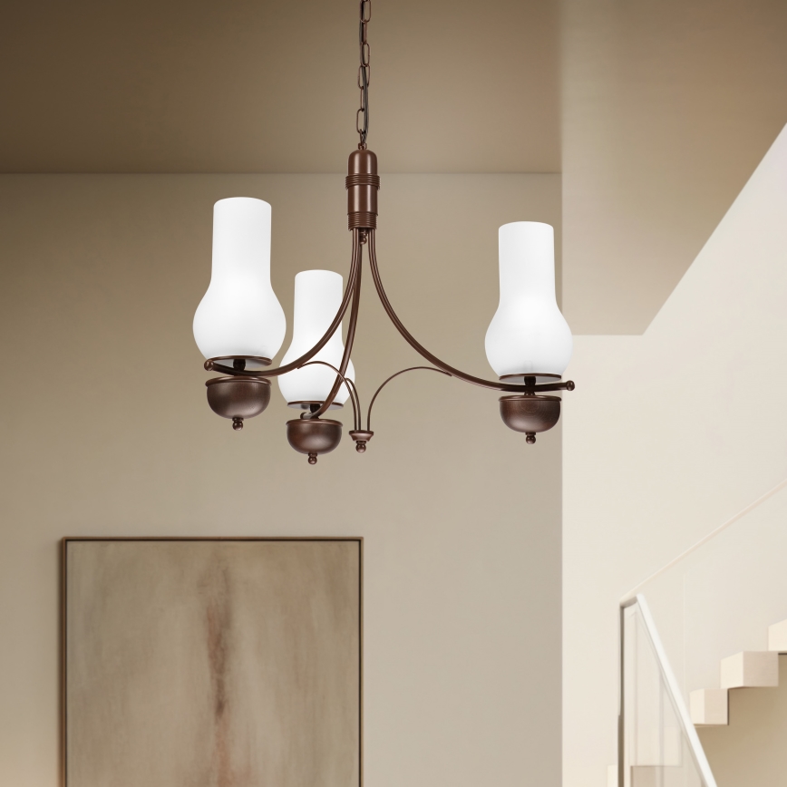 Brilagi - LED liustra ant grandinės COTTAGE 3xE14/40W/230V bukas/ruda/balta