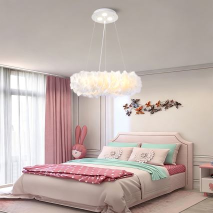 BRILAGI - LED liustra ant laido FEATHER 3xE27/40W/230V + 3xLED/3W, skersmuo 40 cm, balta