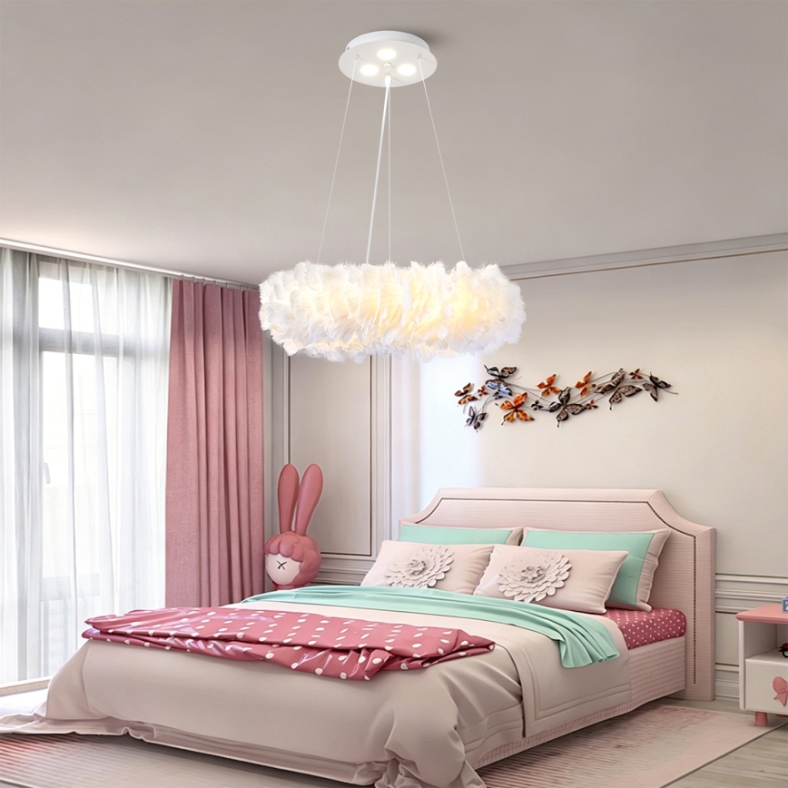 BRILAGI - LED liustra ant laido FEATHER 3xE27/40W/230V + 3xLED/3W, skersmuo 40 cm, balta