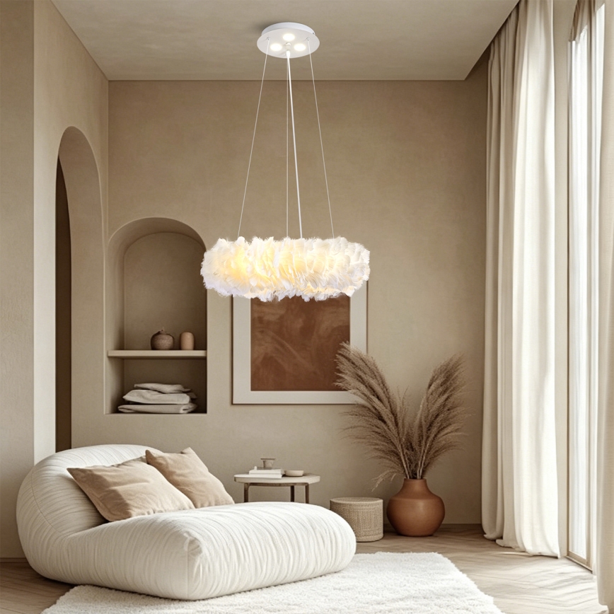 BRILAGI - LED liustra ant laido FEATHER 3xE27/40W/230V + 3xLED/3W, skersmuo 40 cm, balta