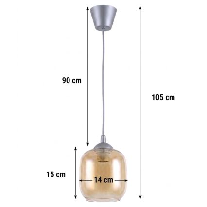 BRILAGI - LED pakabinamas šviestuvas ant laido RETRO GLASS 1xE27/60W/230V skersmuo 14 cm sidabrinė/dūminė ruda