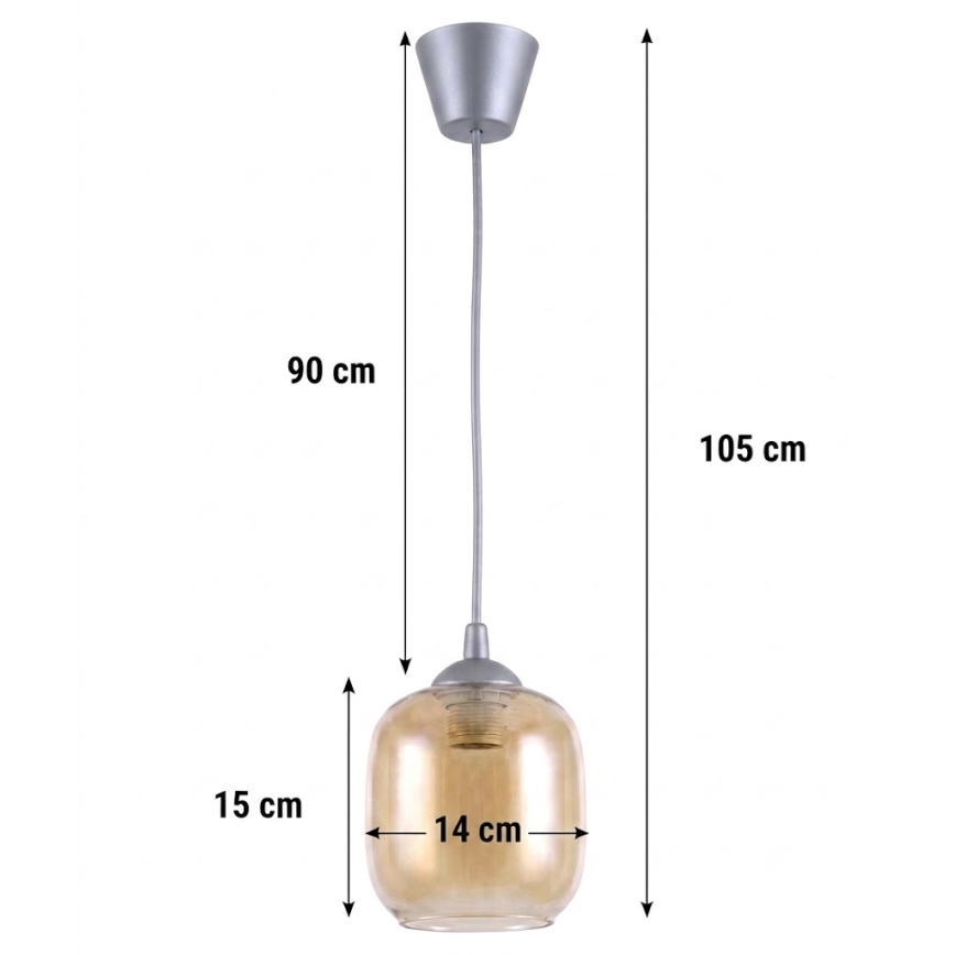 BRILAGI - LED pakabinamas šviestuvas ant laido RETRO GLASS 1xE27/60W/230V skersmuo 14 cm sidabrinė/dūminė ruda