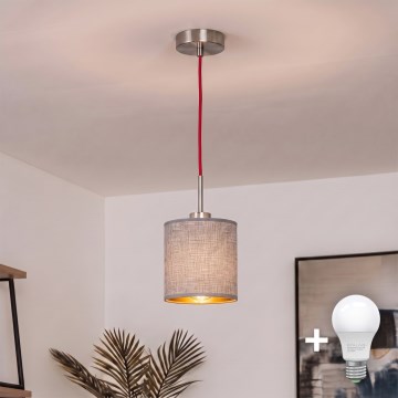 Brilagi - LED liustra ant laido NUBILA 1xE27/60W/230V Ø 14 cm raudona/pilka