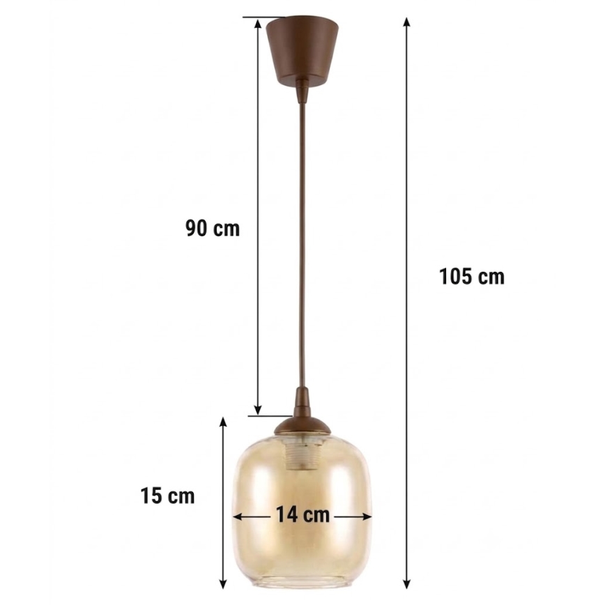 BRILAGI - LED liustra ant laido RETRO GLASS 1xE27/60W/230V skersm. 14 cm ruda/dūminė ruda