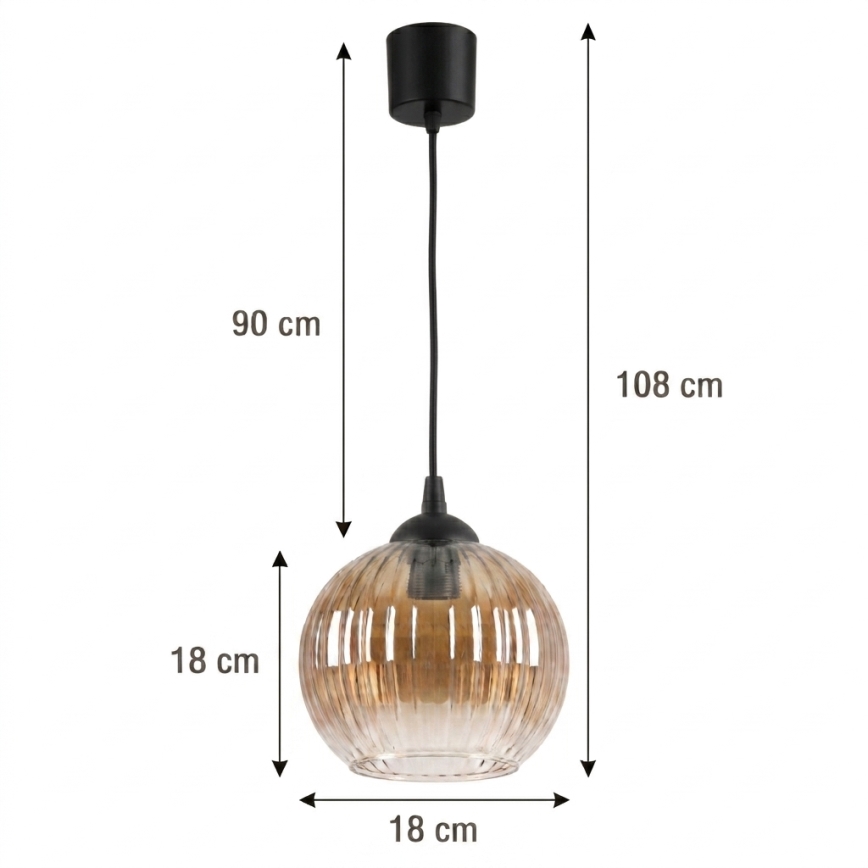 BRILAGI - LED liustra ant laido RETRO GLASS 1xE27/60W/230V skersmuo 18 cm juoda/dūminė ruda