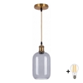 BRILAGI - LED liustra ant laido RETRO GLASS 1xE27/60W/230V skersm. 14 cm auksinė/dūminė pilka