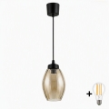 BRILAGI - LED liustra ant laido RETRO GLASS 1xE27/60W/230V skersm. 17 cm juoda/dūminė smėlinė