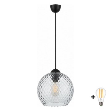 BRILAGI - LED liustra ant laido RETRO GLASS 1xE27/60W/230V skersm. 25 cm juoda/dūminė pilka