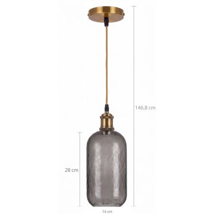 BRILAGI - LED pakabinamas šviestuvas ant laido RETRO GLASS 1xE27/60W/230V Ø 14 cm auksinė/dūminė pilka