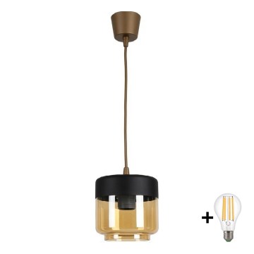 BRILAGI - LED liustra ant laido RETRO GLASS 1xE27/60W/230V skersmuo 14 cm ruda/dūminė smėlinė/juoda