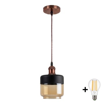 BRILAGI - LED liustra ant laido RETRO GLASS 1xE27/60W/230V skersmuo 14 cm varinė/dūminė smėlinė/juoda
