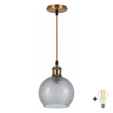 BRILAGI - LED liustra ant laido RETRO GLASS 1xE27/60W/230V skersmuo 18 cm auksinė/dūminė pilka