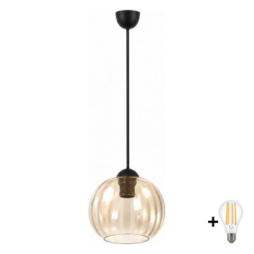 BRILAGI - LED liustra ant laido RETRO GLASS 1xE27/60W/230V skersmuo 18 cm juoda/dūminė ruda